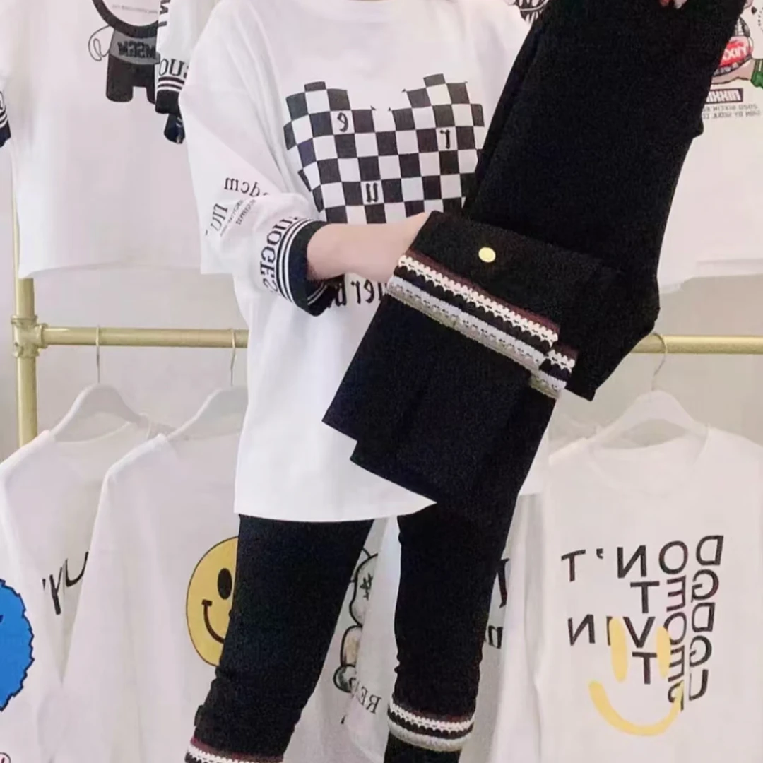 JY主播同款黑色九分弹力打底裤时尚休闲百搭拼接气质显瘦