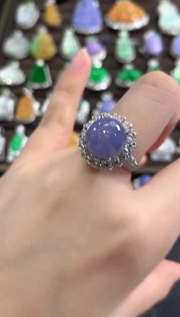 18K金镶嵌戒指翡翠g73 紫货有色差