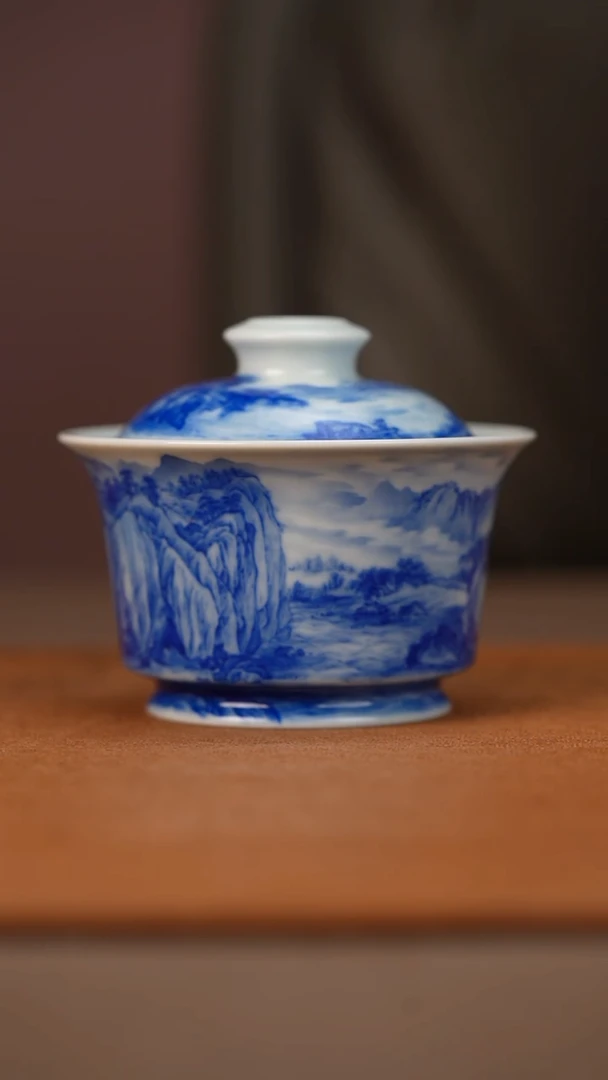 半山晓野赤壁图马蹄盖碗
