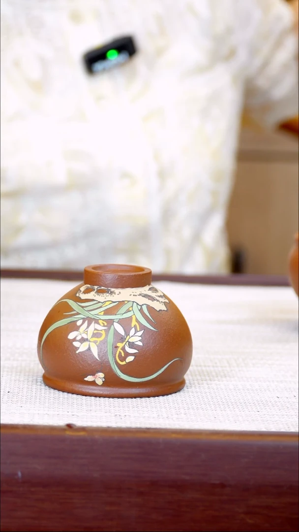 茶壶紫砂小煤窑朱泥主人杯150C泥绘兰花
