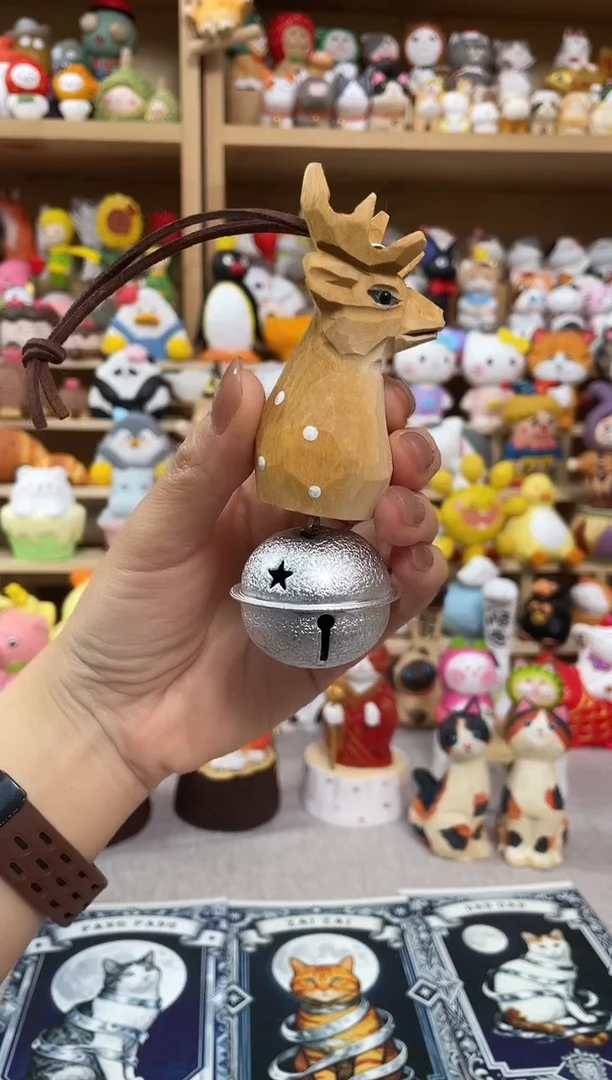 木手工木雕小鹿铃铛挂件