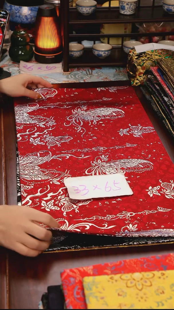 【蝴蝶红定位双面】中国风干泡织锦茶席33*65