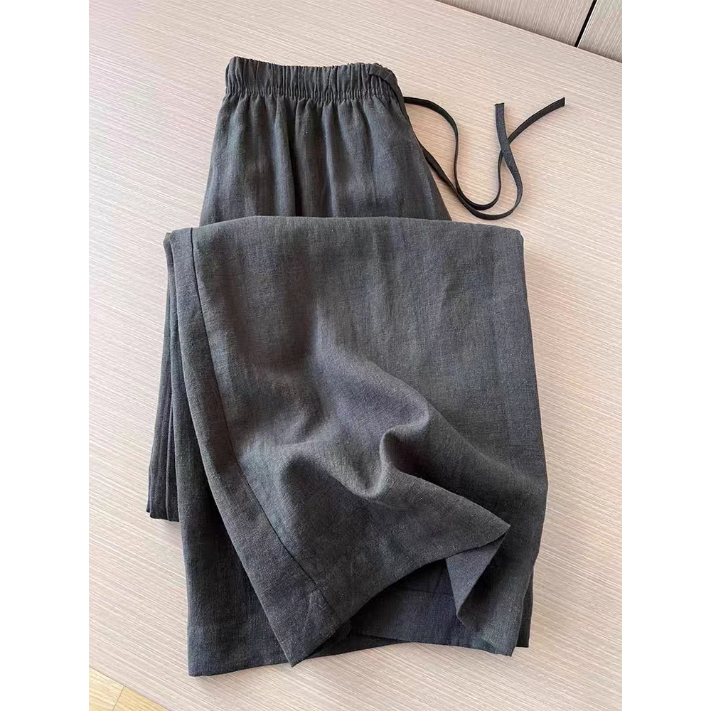 夏日神裤一枚，炭黑色宽松休闲裤女夏季新款松紧腰直筒拖地阔腿裤