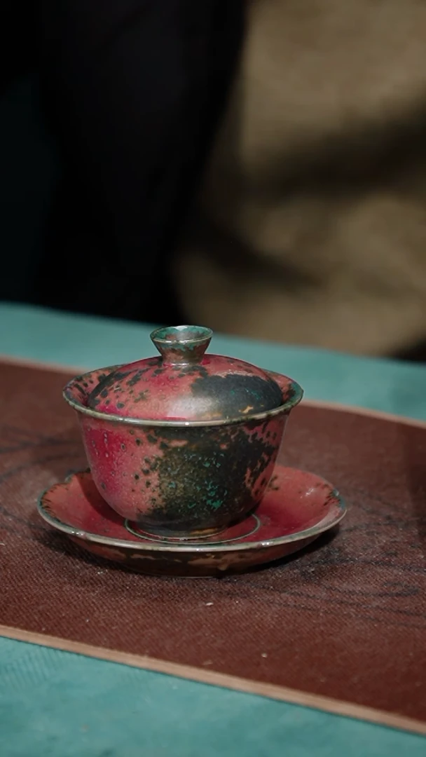 【闪购商品】69-1花底元宝三才（炉钧釉 窑变随机）