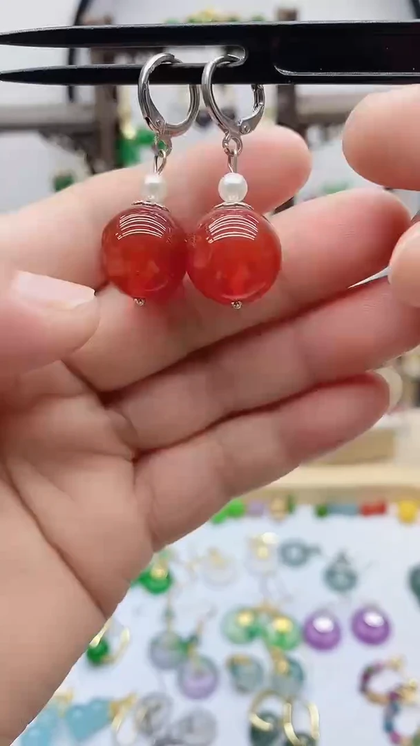 银S925镶嵌南红玛瑙耳饰194