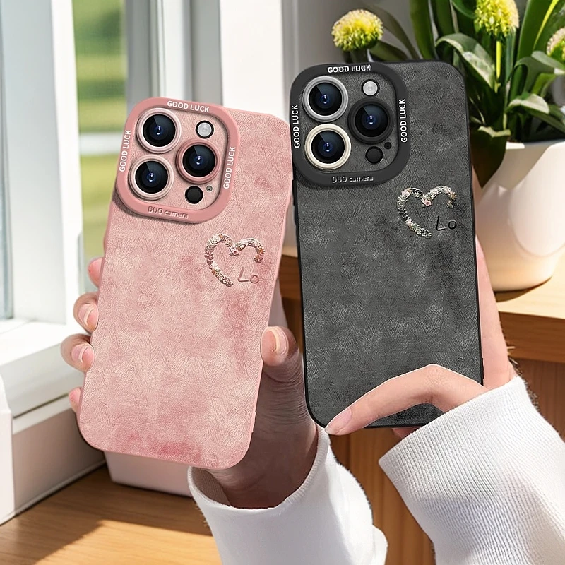 情侣款花朵半心适用苹果16promax手机壳iPhone15配件全包防摔简约