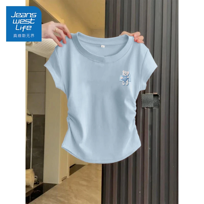 真维斯无界短袖女款休闲百搭显瘦遮肚子夏上衣设计感炸街新款潮流