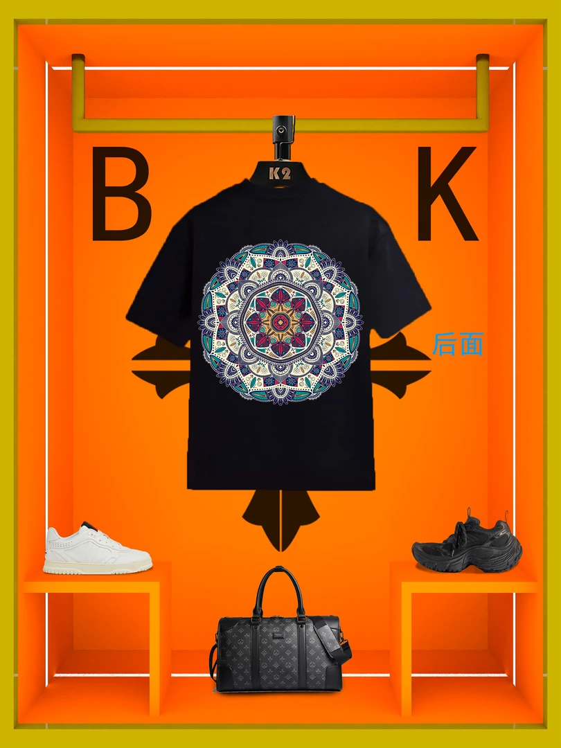 BFOFEOK【腰果花】夏季新款男士设计师半袖百搭时尚圆领短袖男