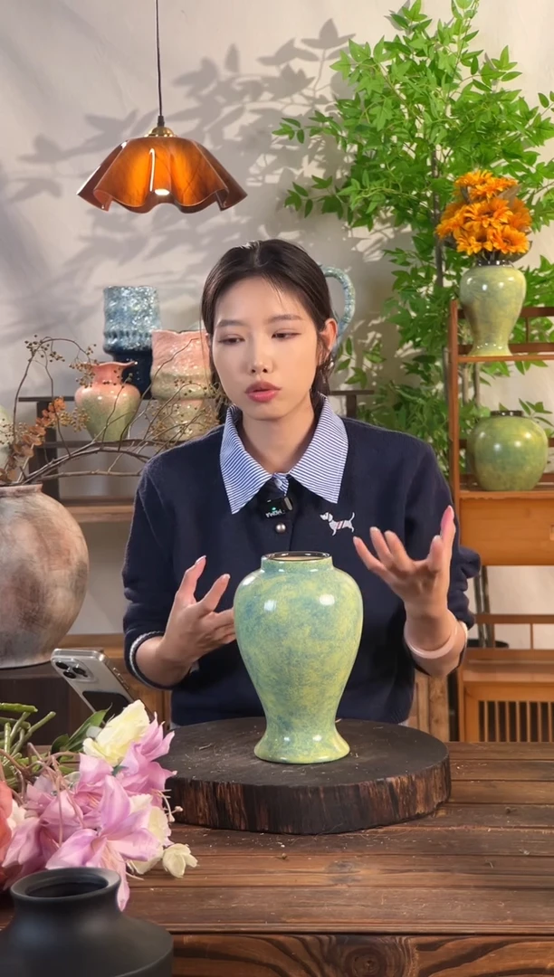 [绿野仙踪-中号美人花瓶】复古绿色陶瓷花瓶干花鲜花陶罐桌面斗柜