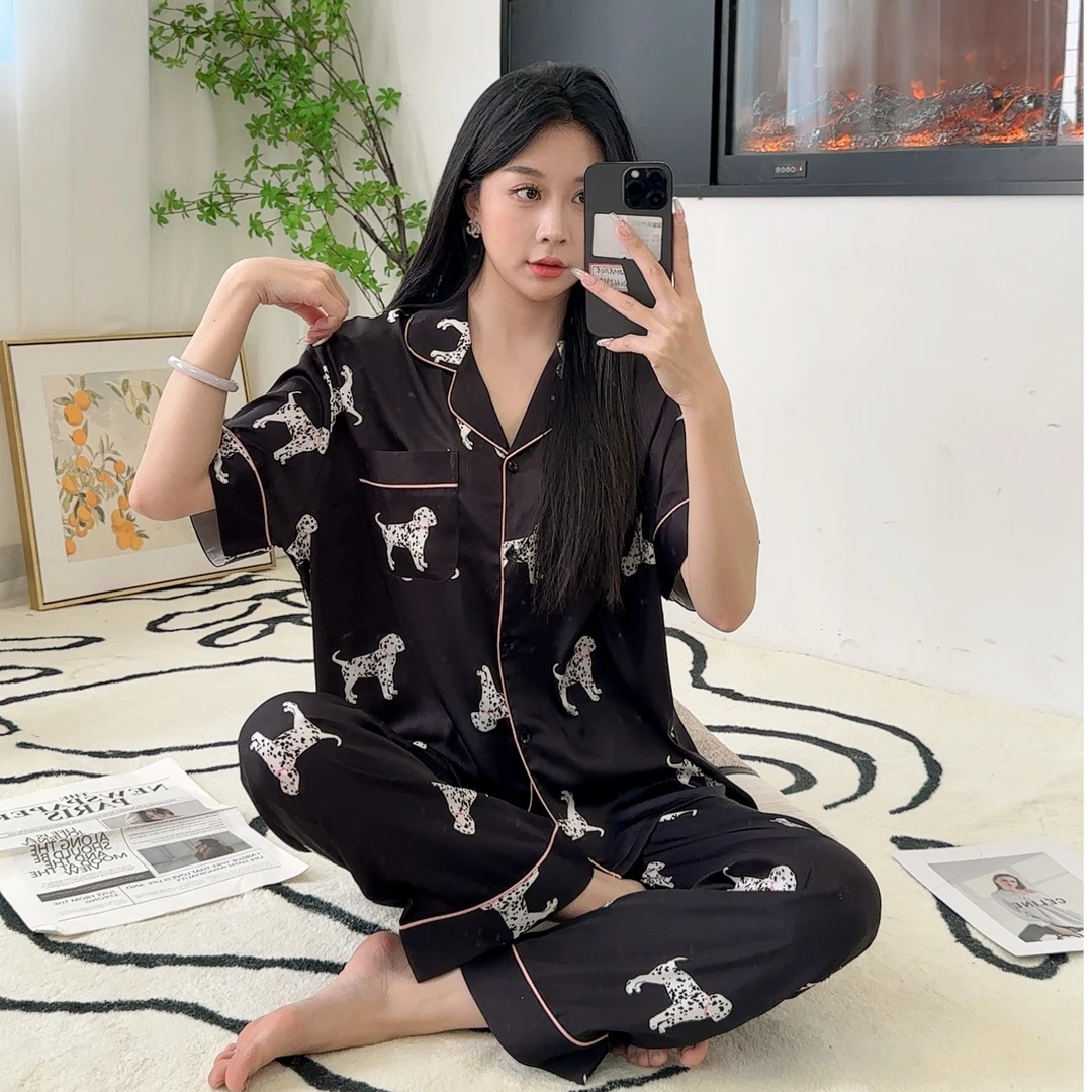 高级感冰丝睡衣女款爆款2025年新款夏季三件套可爱卡通小狗家居服