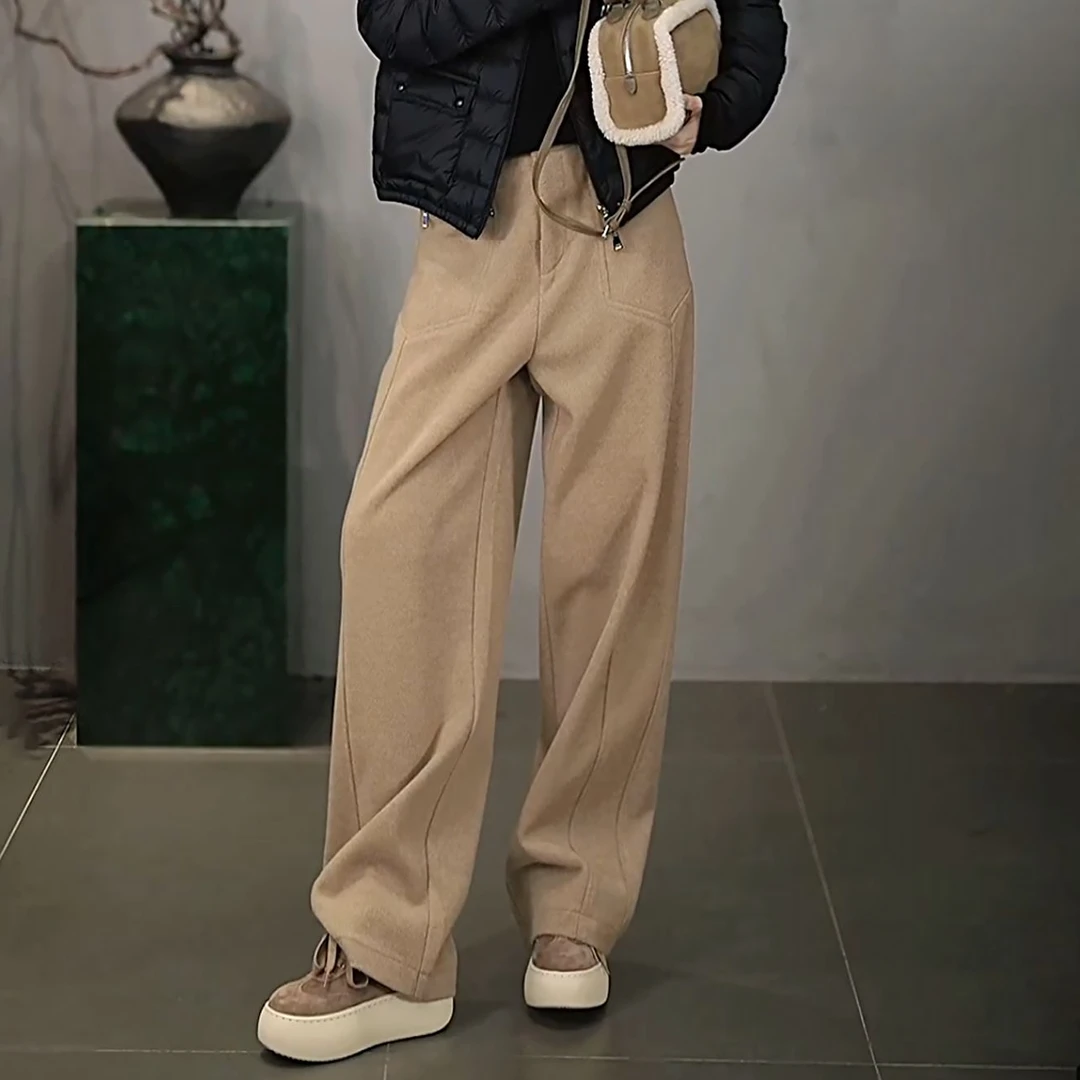 溶溶【高知天丝裤】RONGRONG莱赛尔绵羊毛混纺保暖毛呢休闲裤RR5856