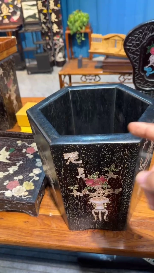 木紫檀螺钿大笔筒邵氏紫檀木艺