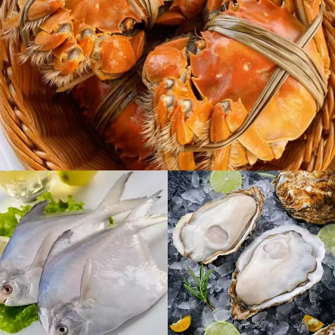 公蟹 2.5-3母蟹2-2.5（4只） / 黄鱼1条 /  3+生蚝3个