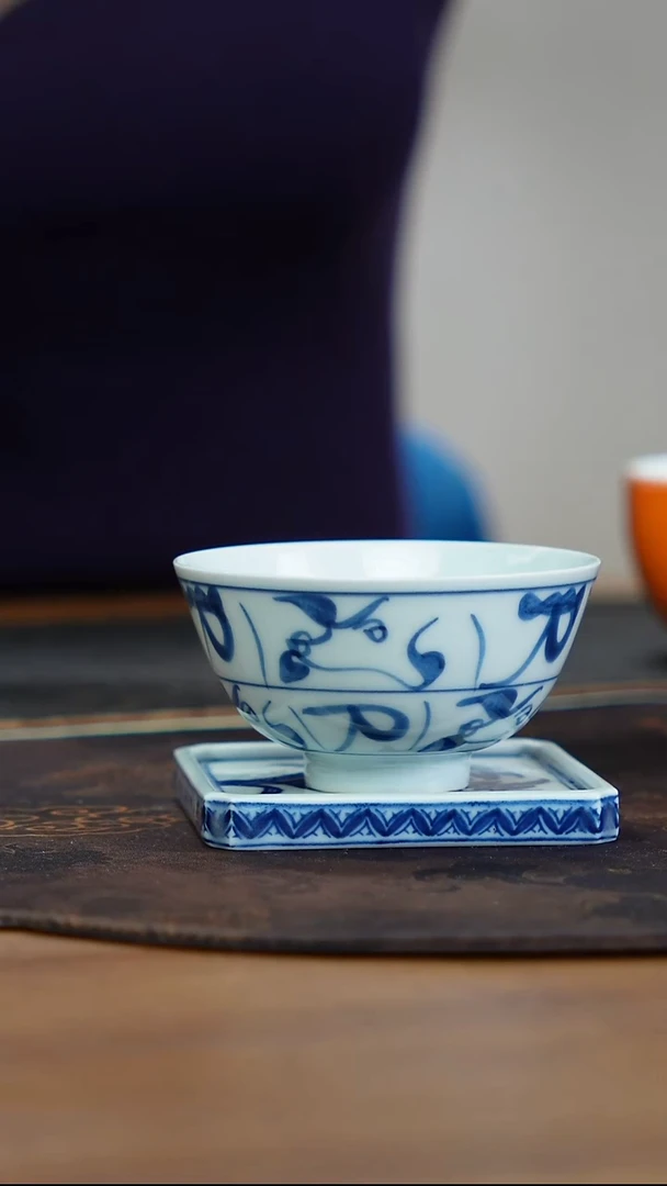 宁封窑青花刀字纹单杯