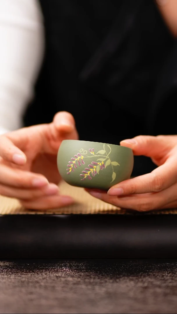 6小鱼豆青泥紫藤花小圆杯