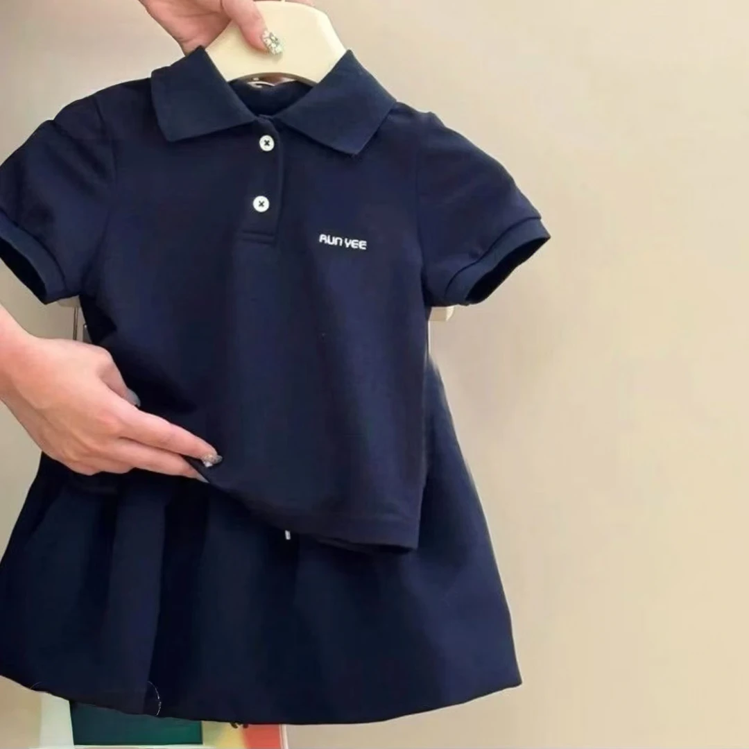 2025女童短袖套装上衣洋气休闲女孩女童短裙两件套儿童