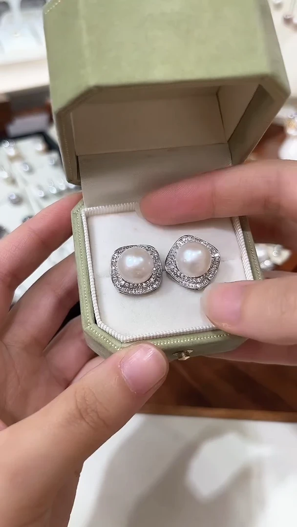 银S925镶嵌耳饰淡水珍珠淡水珍珠
