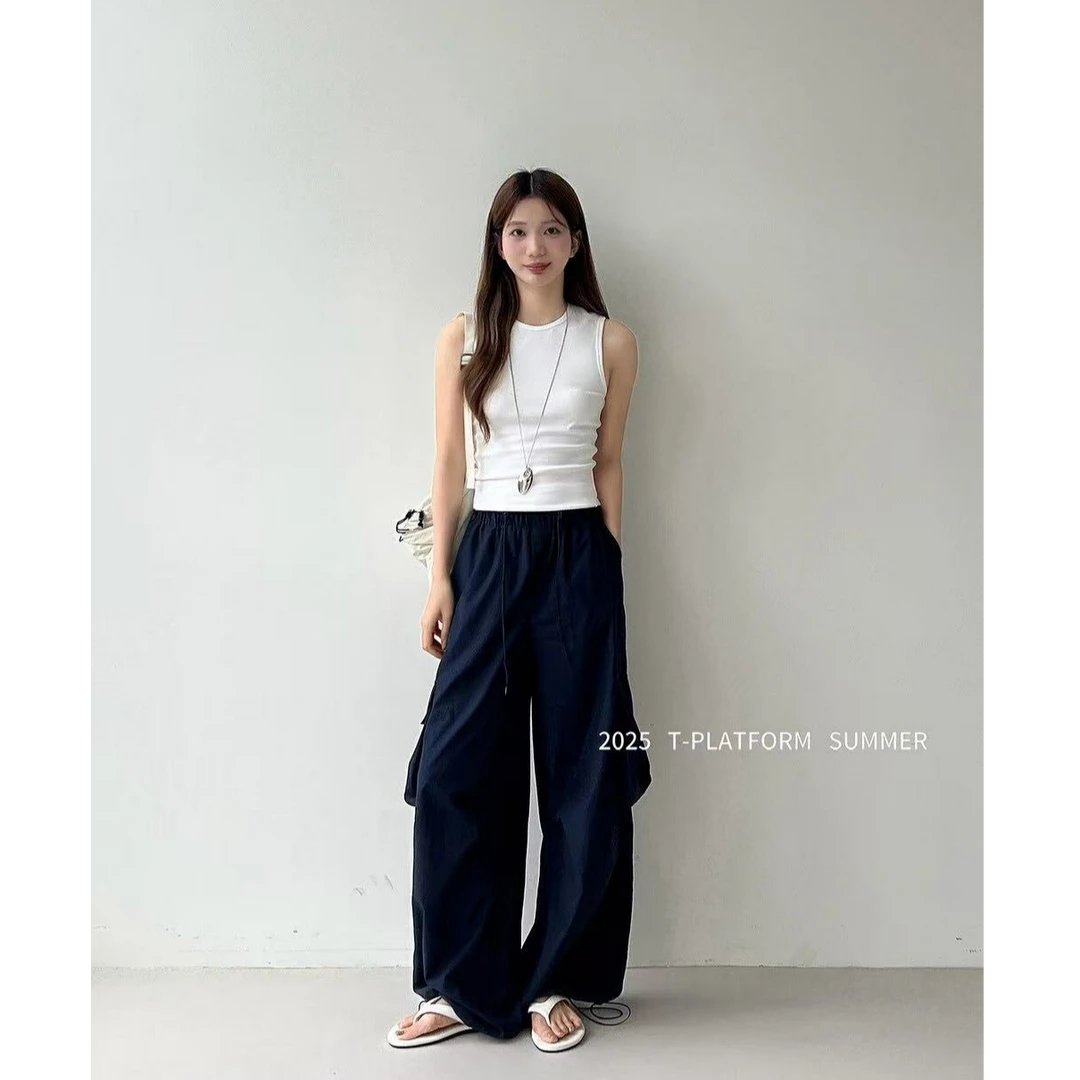 十三行T台-夏季福秒大口袋松紧抽绳工装裤#15662