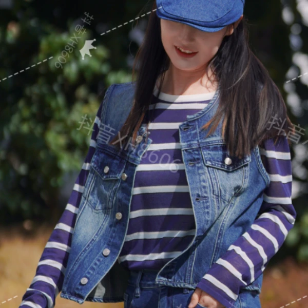 ANSUO-美式深海蓝条纹基础万能T恤毛织