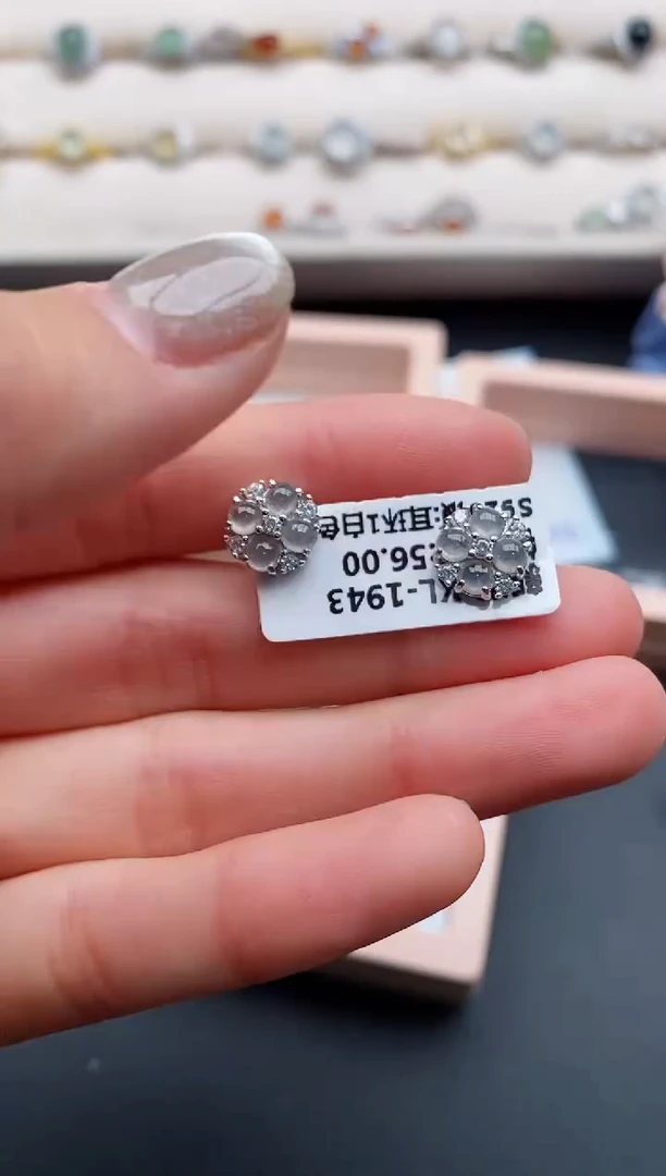 银S925镶嵌戒指翡翠缅甸天然A货翡翠22  5-