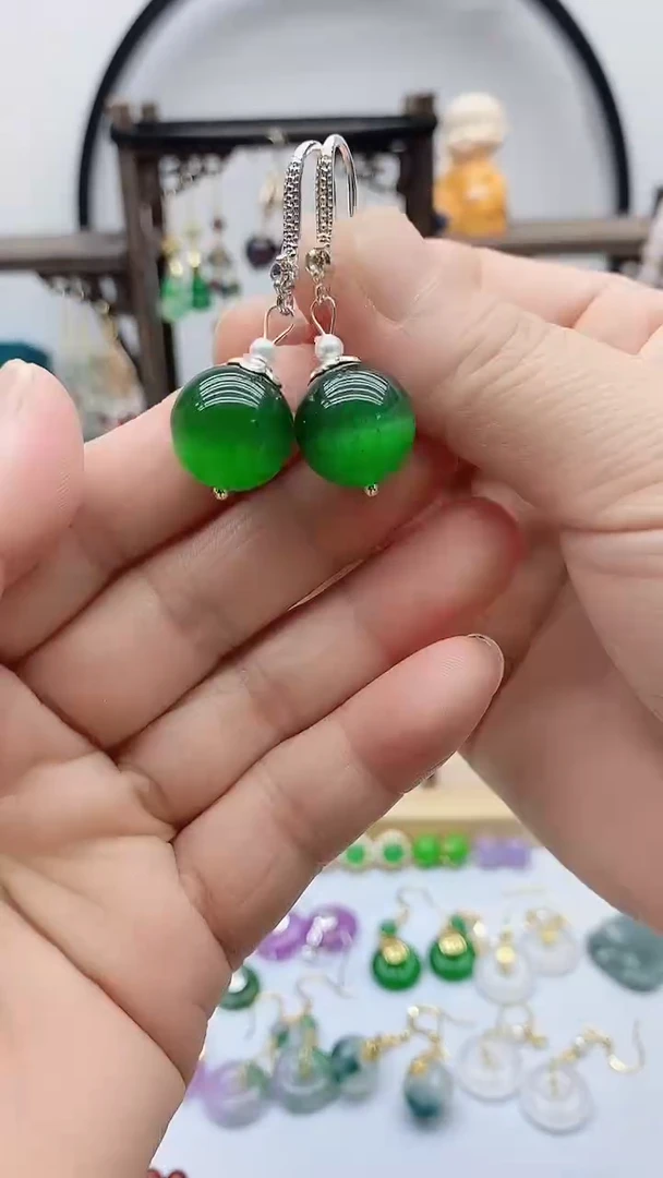 银S925镶嵌变石猫眼耳饰005