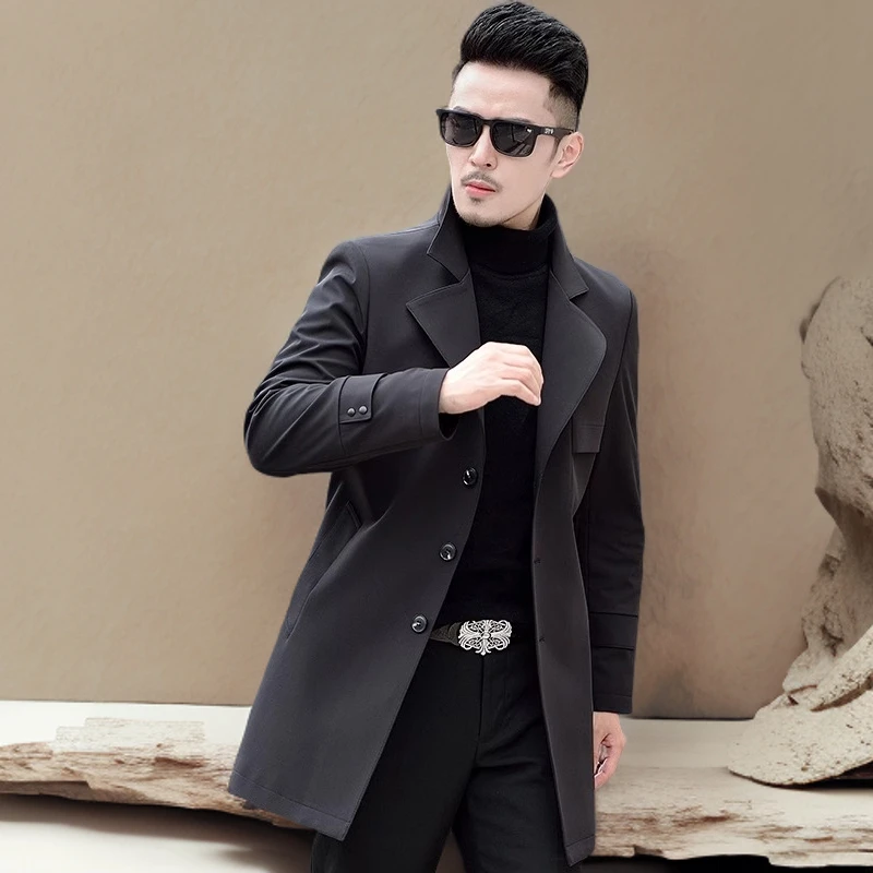 诺顿雷斯春秋季新款单排扣大翻领风衣男中长款商务休闲西装领外套