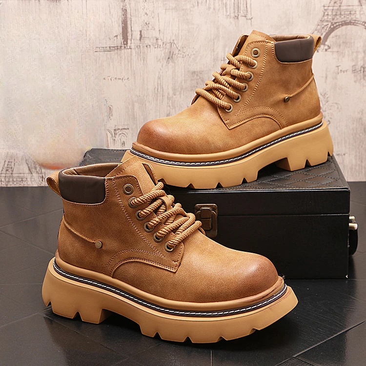 卡汐沐『精选』力荐！男鞋新款厚底马丁靴复古时尚系带英伦高帮皮靴