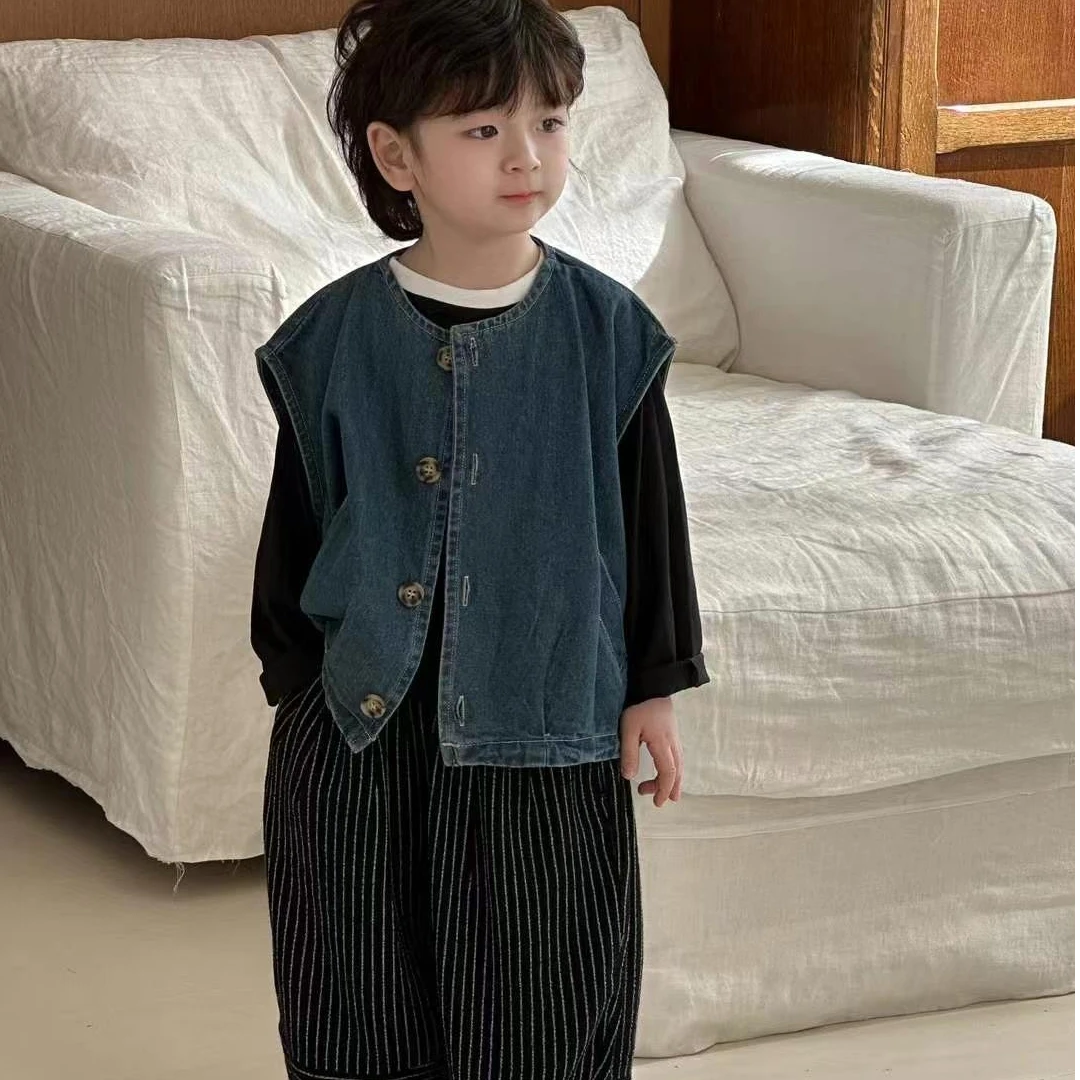 儿童森系牛仔小马甲百搭时尚宽松韩系男宝女宝可爱春夏外套