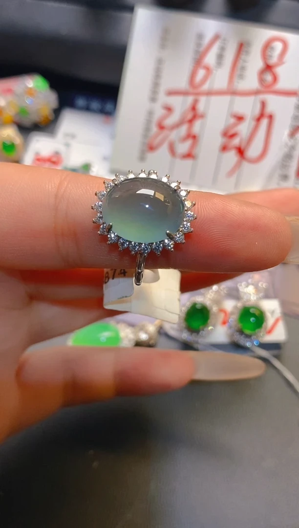 翡翠银S925镶嵌耳饰天然