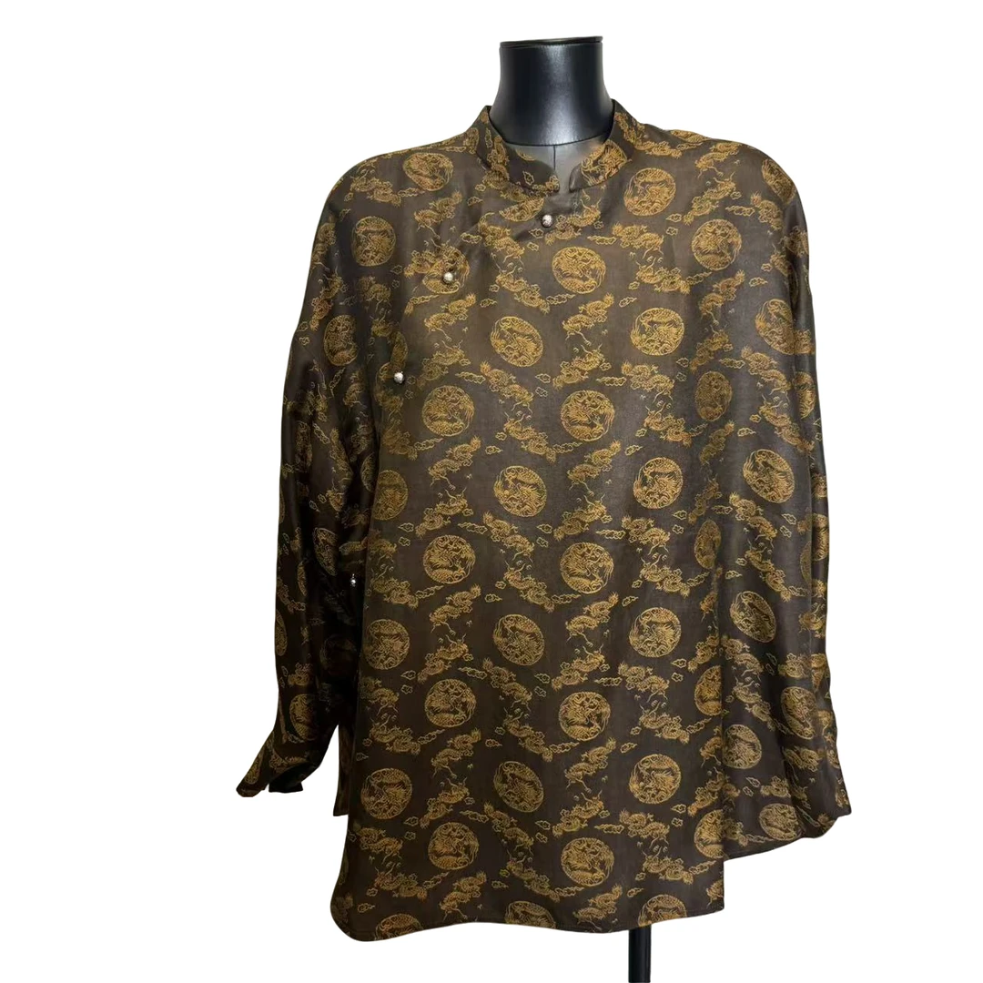 「利琪高订」国风新中式百搭时尚团龙斜襟衬衫A7190