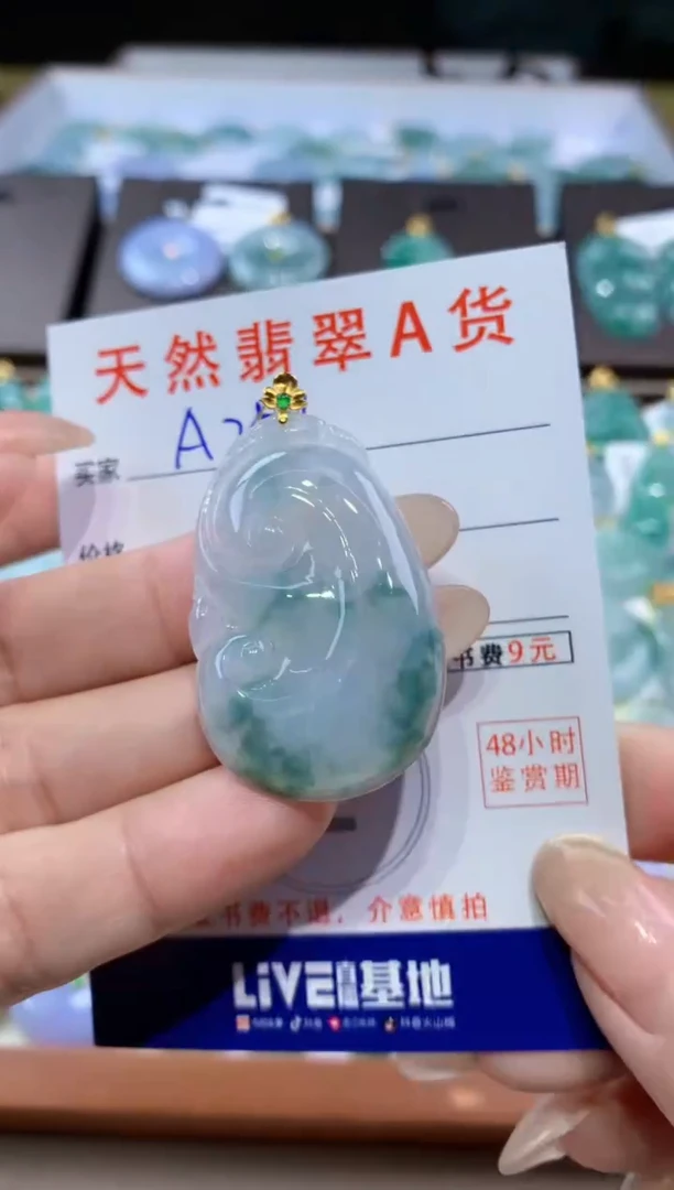 颈饰18K金镶嵌翡翠天然翡翠A货挂件