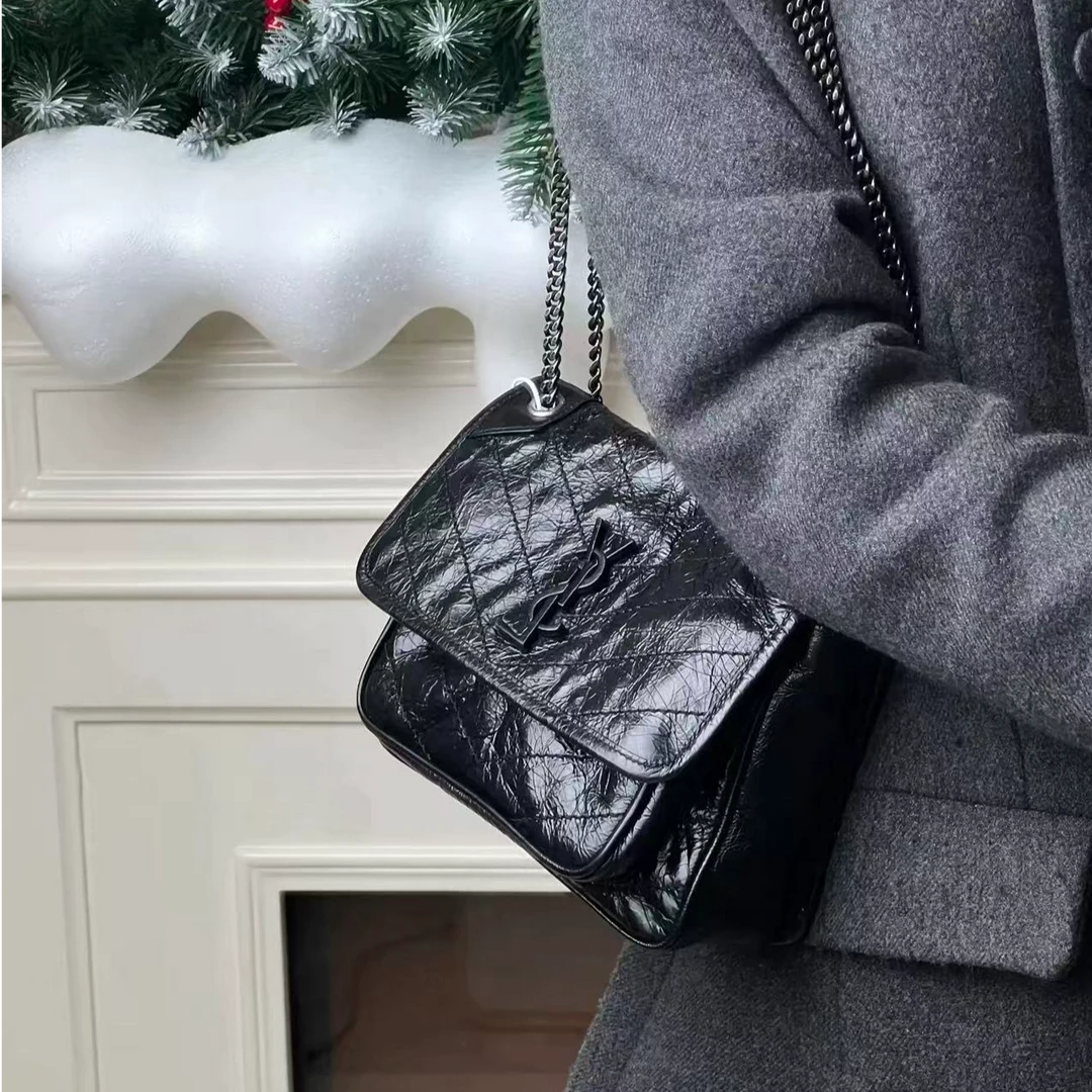 95新 YSL/圣罗兰 niki小号黑银经典款单肩包/甄选