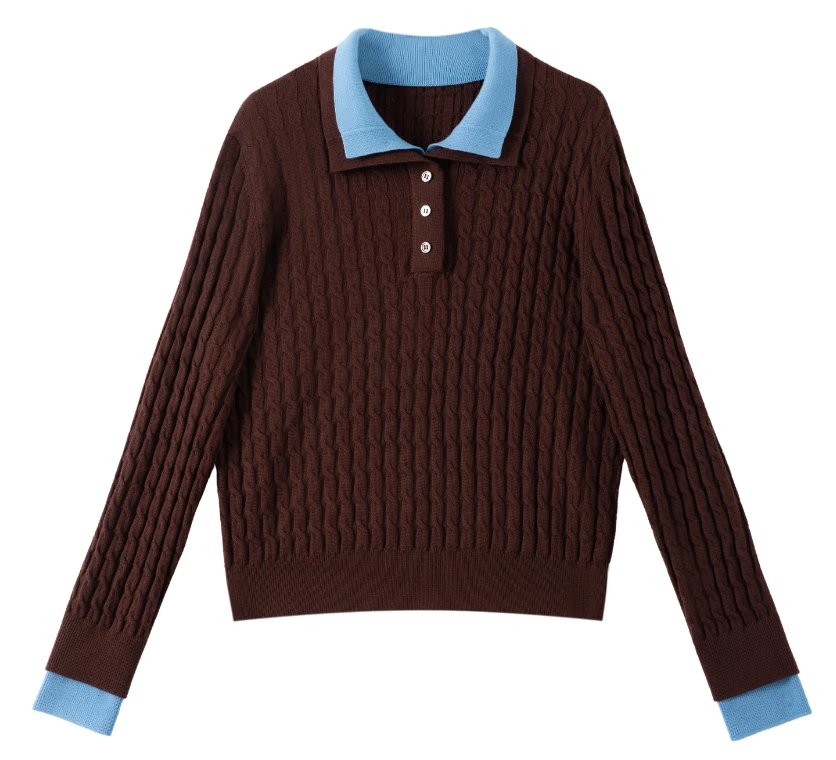 【叶可可】PAMIR秋冬新款女士翻领精纺羊毛长袖针织衫 PZ698