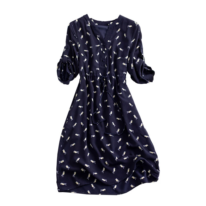 拉拉专属 碎花中袖连衣裙设计感气质通勤法式复古收腰中裙86196