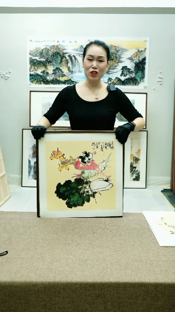 国画52*52李法良手绘花鸟带框