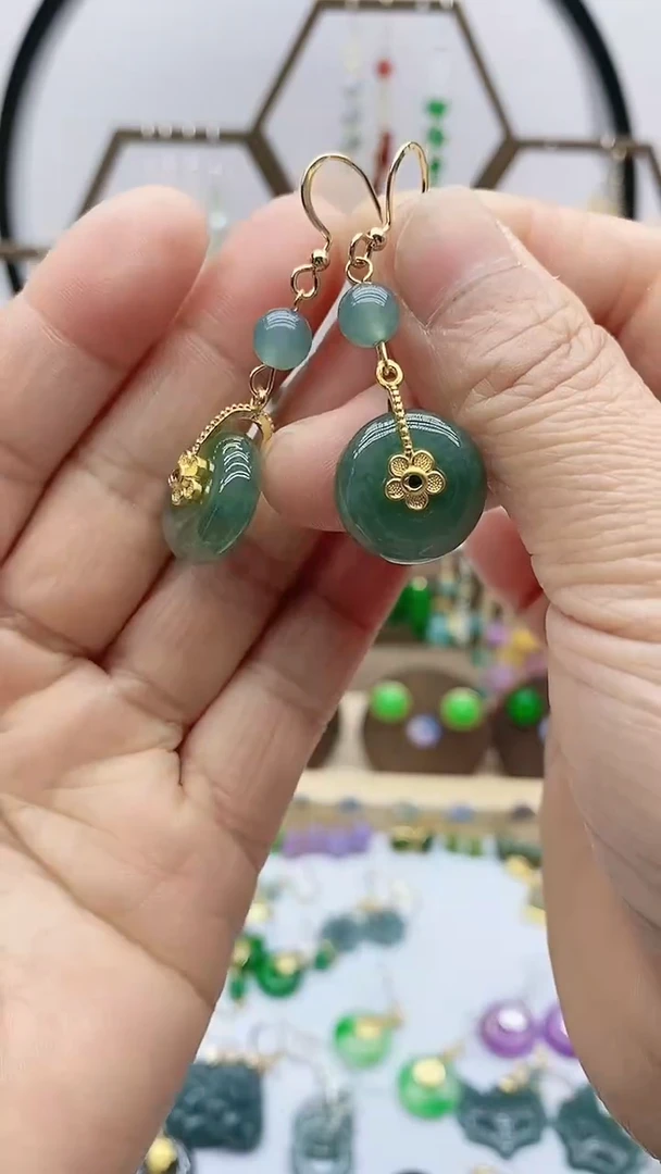 银S925镶嵌翡翠耳饰950