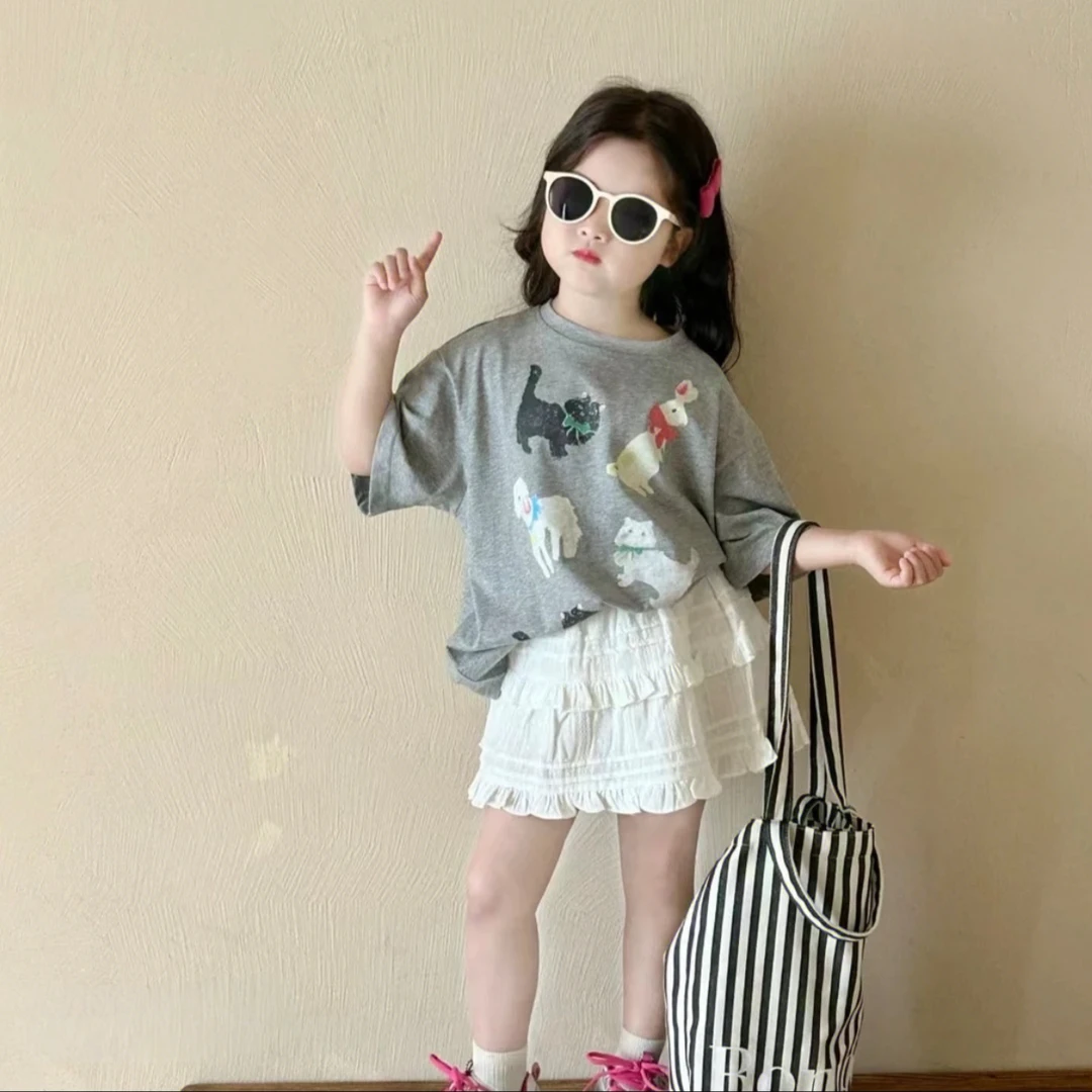 2025女童套装夏季新款儿童洋气上衣可爱动物T恤时髦裙子