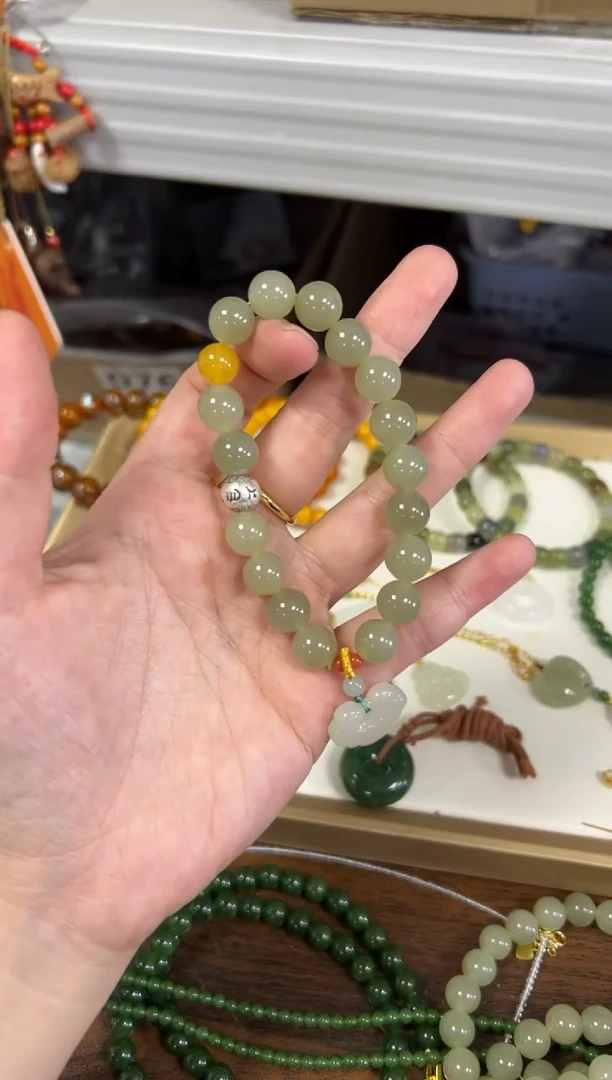 银S925镶嵌手链和田玉和田玉晴水如意银配件手链[4510]