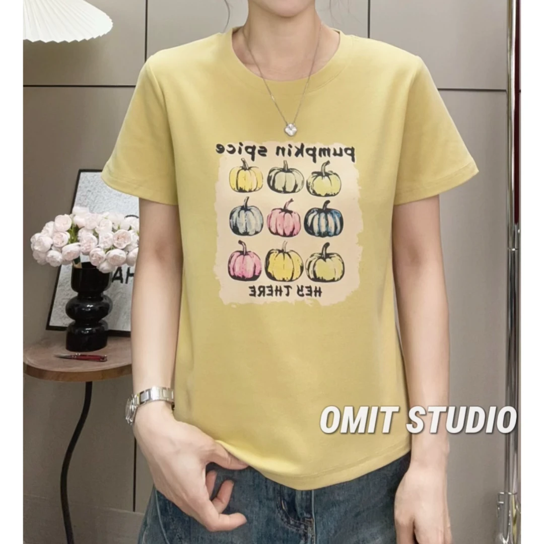 【宽松T】新款宽松正肩水印印花冰爽透气空调衫凉快棉百搭短袖夏季