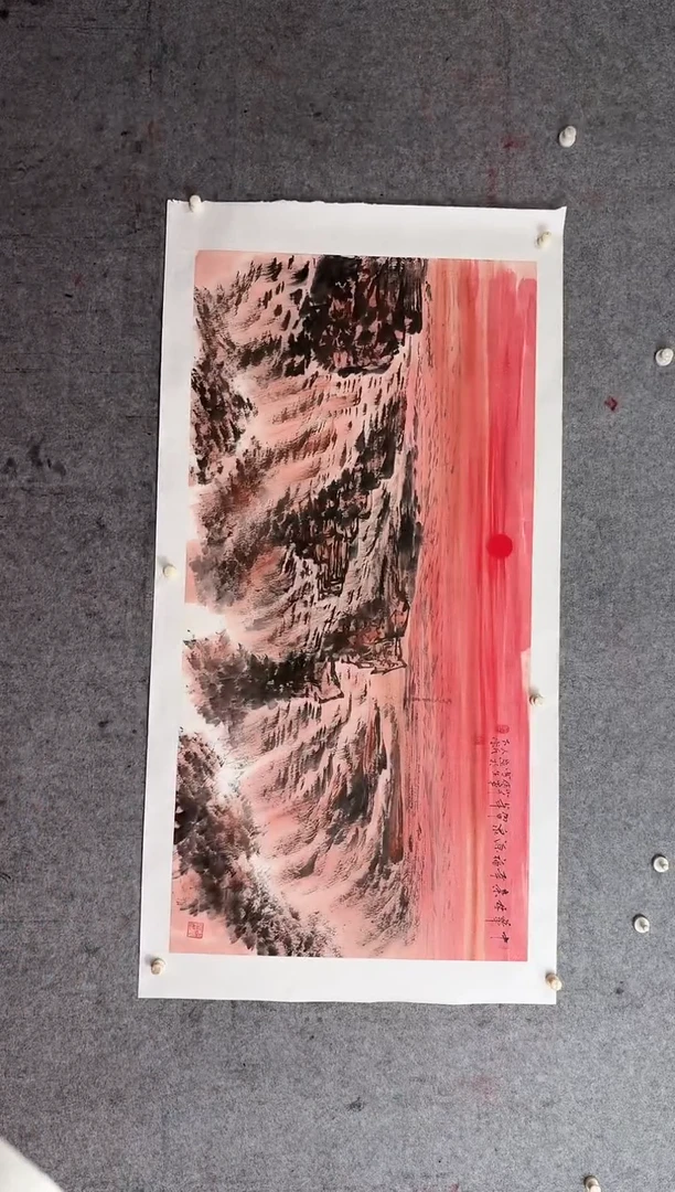国画张领军手绘国画作品黄河