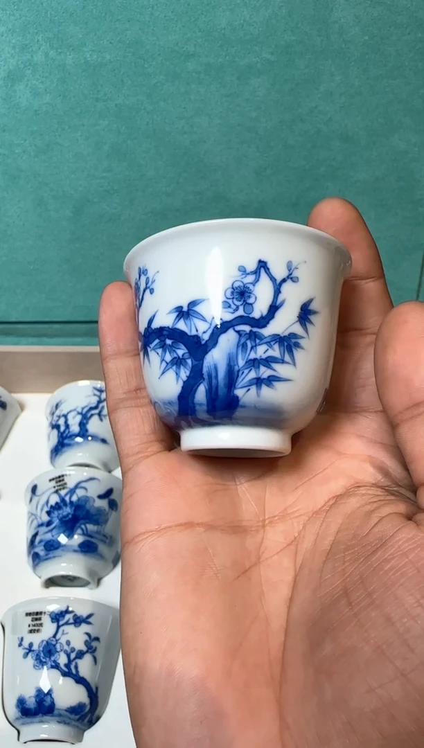 妙色 柴窑仿康熙十二花神杯 十二月 梅花