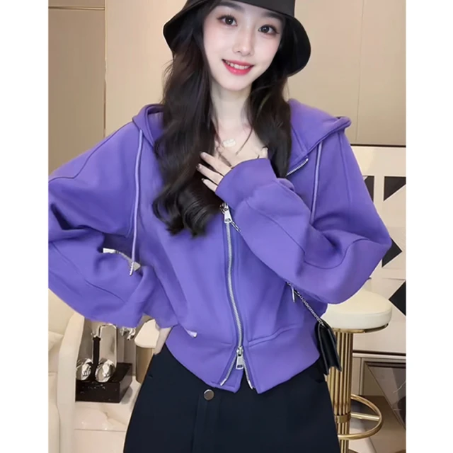 慵懒风紫色连帽卫衣外套+黑色百搭显瘦半裙JYFMGZYP2310 284410