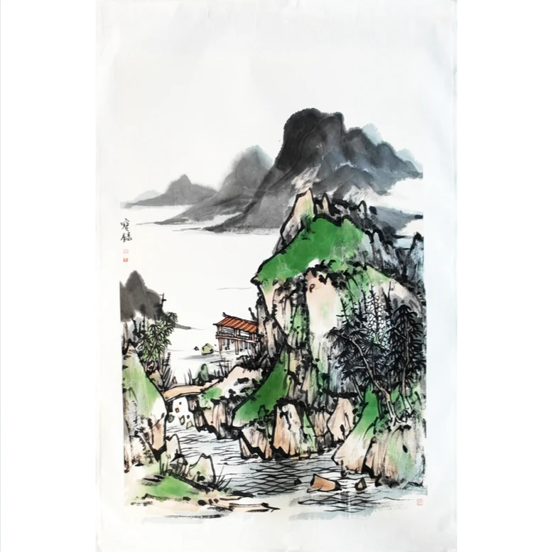 杨宝录写意山水《山河一隅》画芯四尺三裁卡纸托裱无框