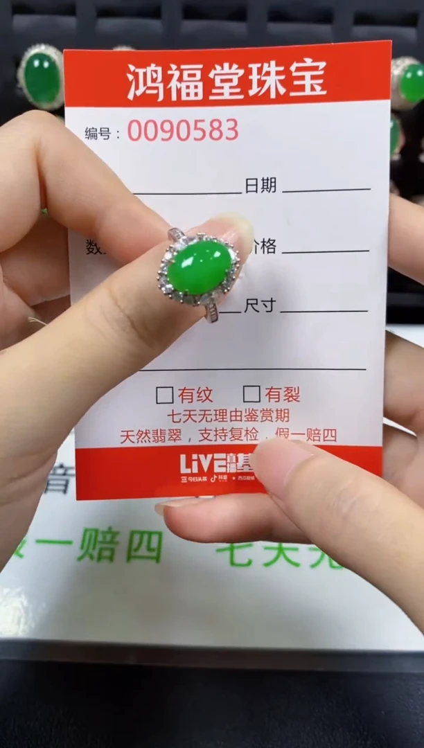 翡翠戒指银S925镶嵌0583