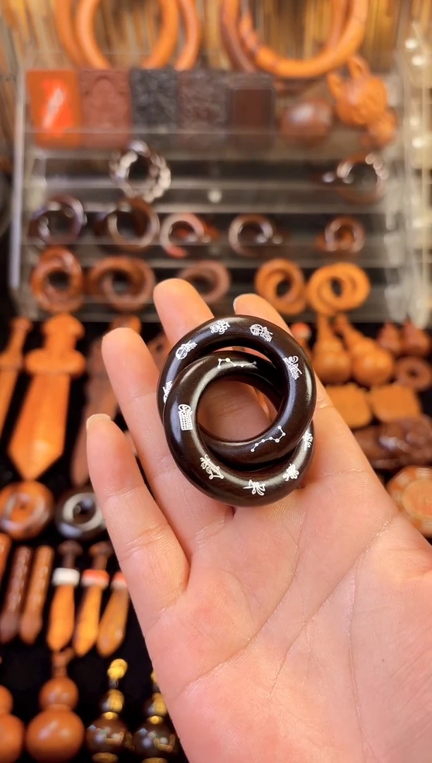 雷枣木玉化  镶银五雷五路乾坤圈 2.5