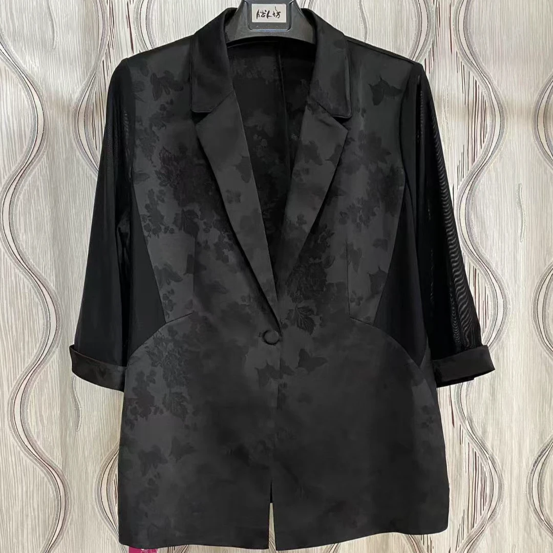 胖人坊大码女装提花缎感西服4494  衣长73  124