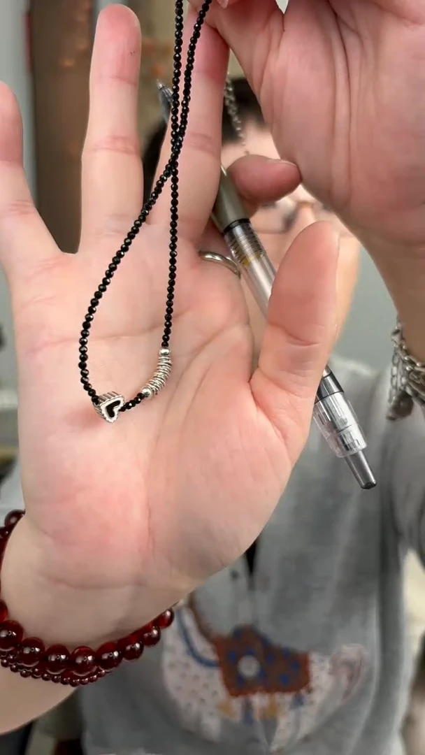 无链子925银纯银项链尖黑晶22