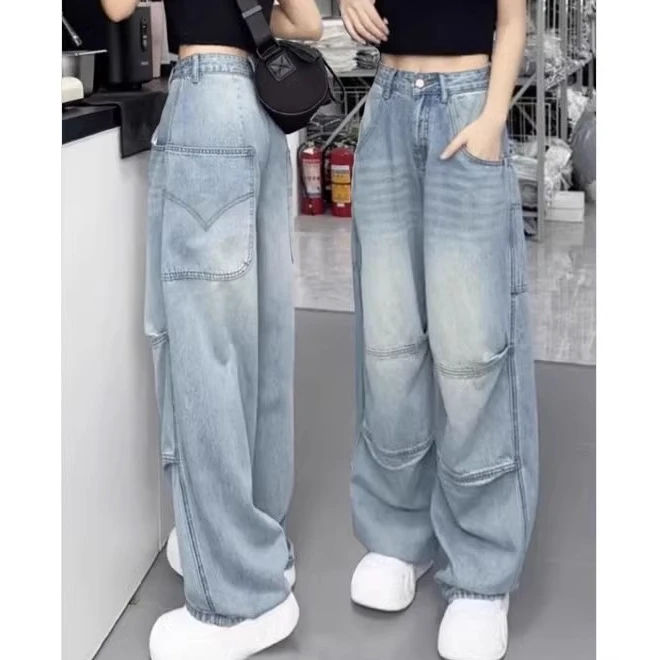 阔腿牛仔裤女春夏新款梨型身材显瘦百搭显瘦弯刀裤休闲宽松工装裤