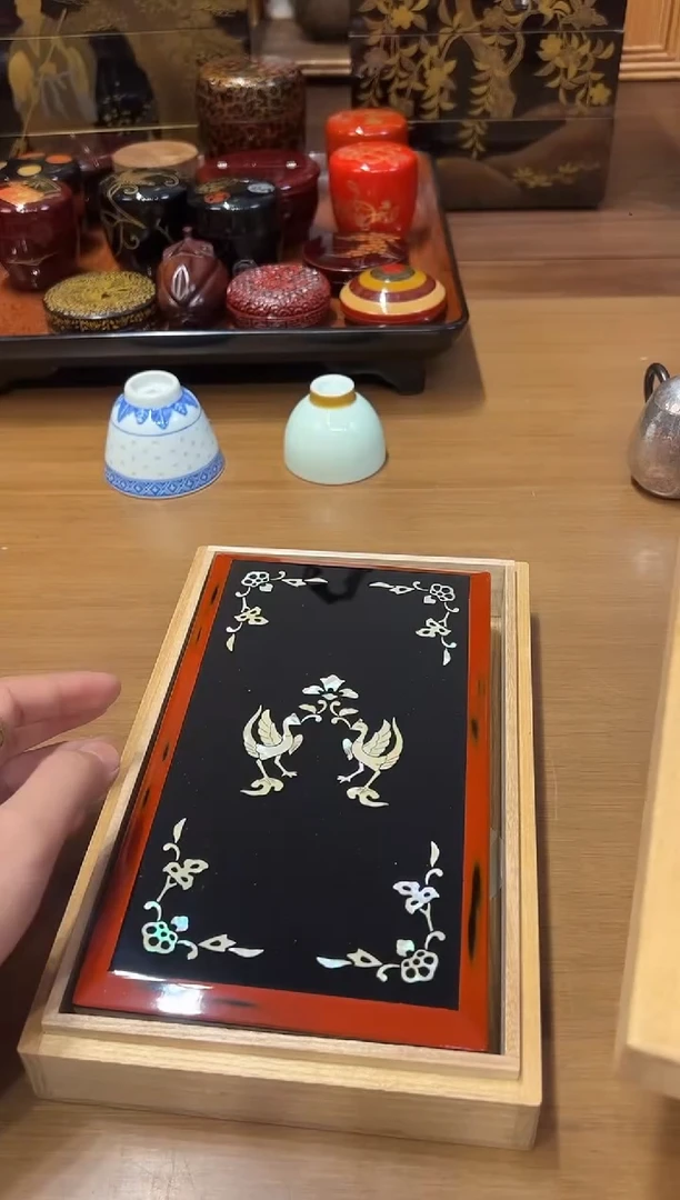 螺钿 根来塗文盒 大漆漆器大漆漆器