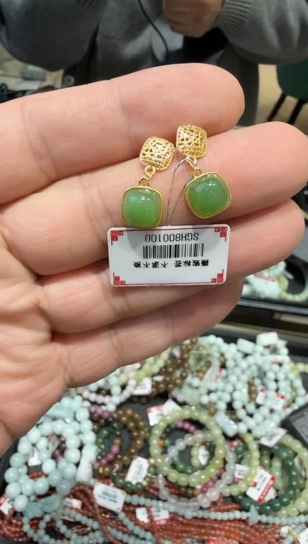 银S925镶嵌和田玉耳饰多样性发一